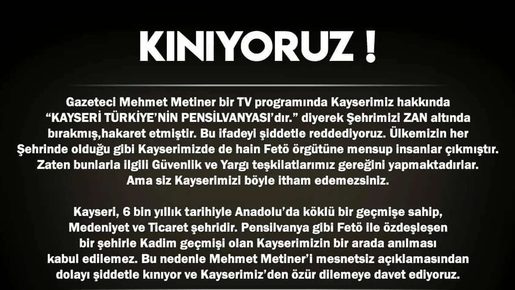 KAYFED'den AK Partili Metiner tepkisi:Kınıyoruz, özür dilemelidir 