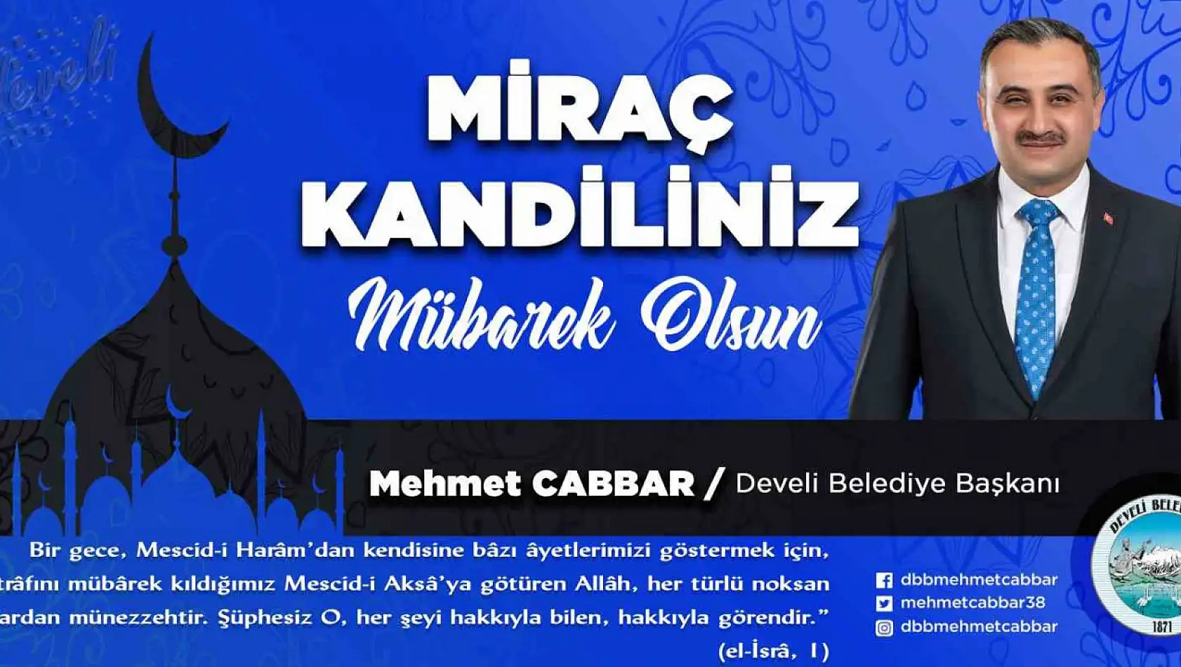 Başkan Cabbar'dan Miraç Kandili mesajı