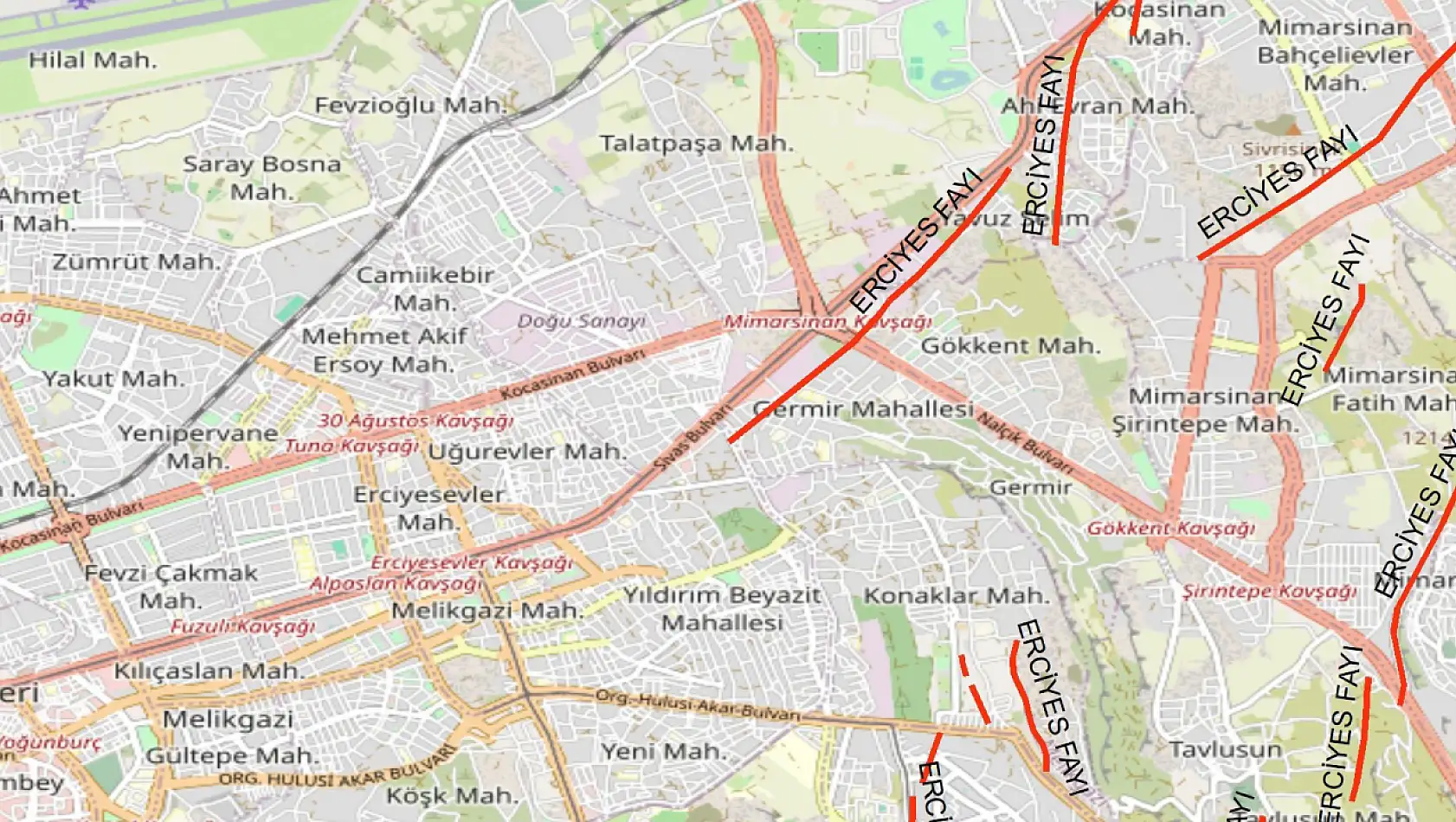 İşte Kayseri'de fay hattı geçen bazı mahalleler! Mimsin, Gökkent, Konaklar, Germir, Cırgalan Tavlusun, Talas!