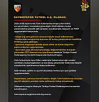 Süper Lig'den düşen Kayserispor'dan TFF'ye dilekçe