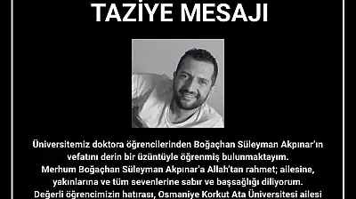 Sarızlı Doktora Öğrencisi Osmaniye'de hayatını kaybetti