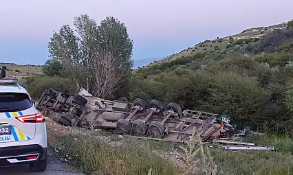 Ekmek yüklü TIR şarampole devrildi