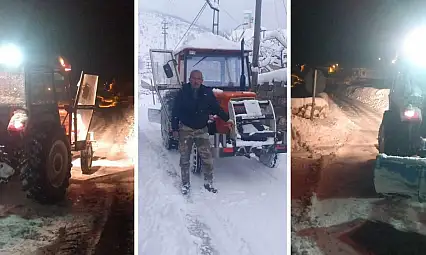 Kayseri'de kar engeline traktörlü çözüm!