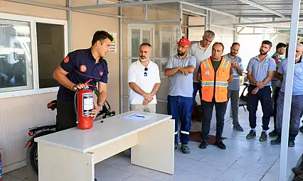 Talas Belediyesi'nden şantiye personellerine yangın eğitimi