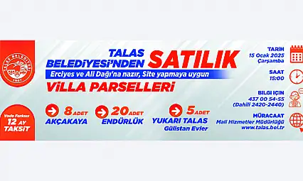Talas Belediyesi'nden satılık villa parselleri
