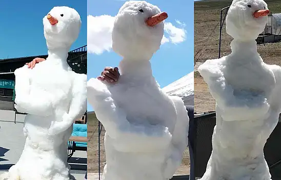 Bu da oldu! Kayseri'de Mayıs ayında kardan adam yaptılar!