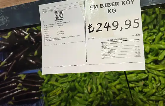 Kayseri'de bir market tarafından 63 liraya alınıp, 250 TL'ye satılan biber tartışma konusu oldu!