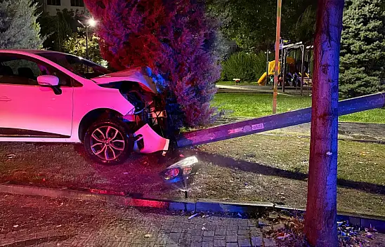 Kayseri'de otomobil parka daldı! Direğe çarparak durabildi