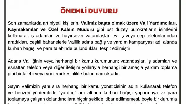 Valilik vatandaşları uyardı!