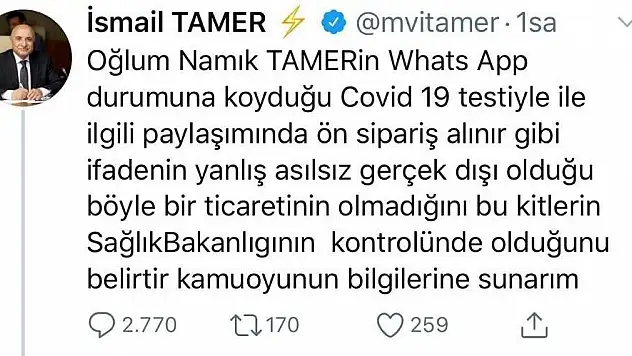 AK Partili Tamer'den Virüs Kiti İddialarına Yanıt
