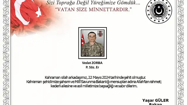 Bakanlık acı haberi verdi: Bir Asker şehit oldu