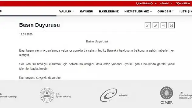 Balkona İngiliz Bayrağı asan yabancı uyruklu şahıs hakkında işlem başlatıldı