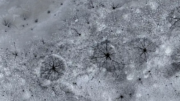 Bu görüntüler Kayseri'den: Göz bebeğini andıran buzlar oluştu