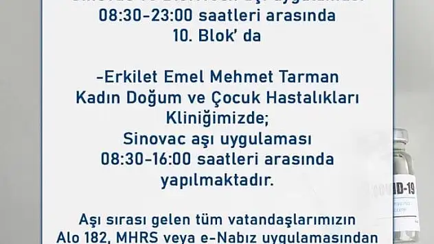 Devlet Hastanesi'nde de Sinovac ve BioNTech aşıları yapılmaya başlandı