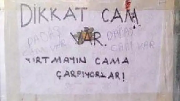 'DİKKAT CAM, YIRTMAYIN CAMA ÇARPIYORLAR'