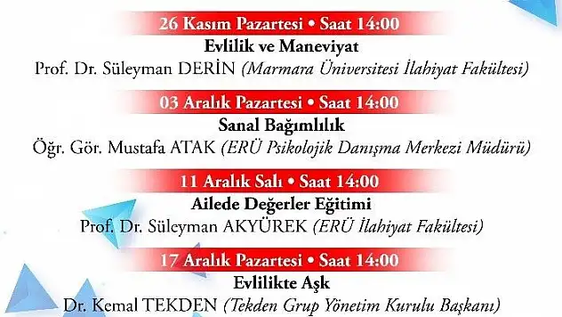 ERÜ'de 'Evlilik Okulu' Seminerleri 26 Kasım'da Başlıyor
