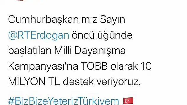 Hisarcıklıoğlu'dan da 10 milyon TL bağış