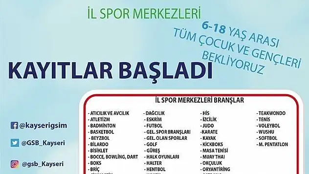 İl Spor merkezleri'ne kayıtlar online olarak yapılıyor
