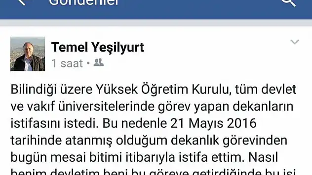 İlk Dekan istifası haberi geldi