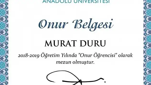 Kaymakam Duru 2. Üniversiteyi Onur Belgesi Alarak Bitirdi
