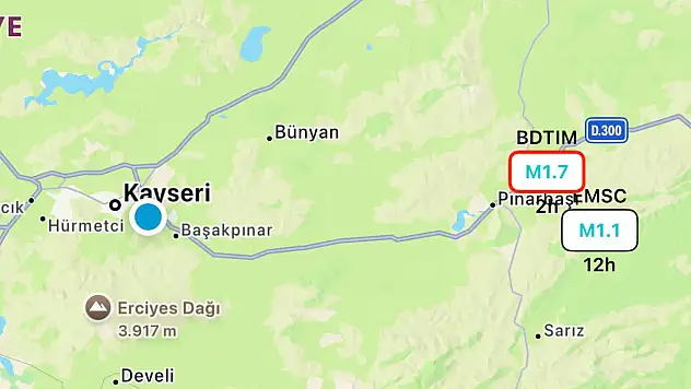 Kayseri'de akşam saatlerinde deprem