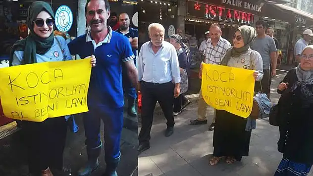  Kayseri'de oldu! Bir kadın 'Koca istiyorum al beni' pankartı ile yürüdü
