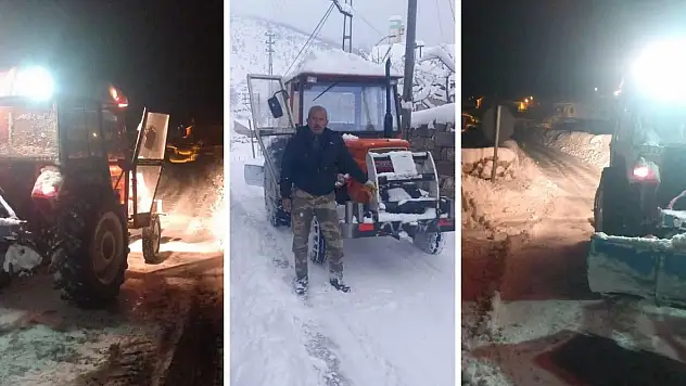 Kayseri'de kar engeline traktörlü çözüm!