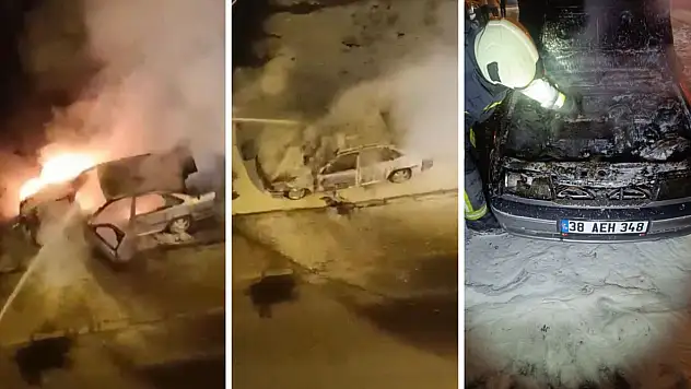Kayseri'de korkutan görüntü! Otomobil alev alev yandı