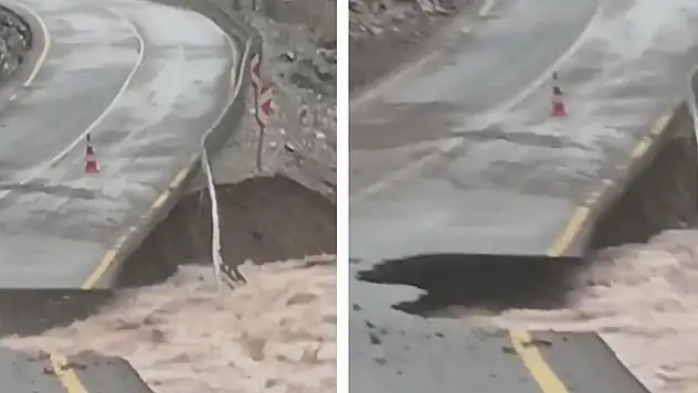 Kayseri'de selin yolu çökerttiği anlar kameralara yansıdı!