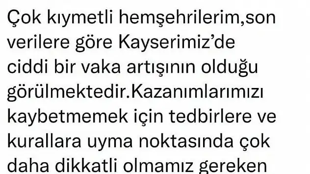 Bakan açıkladı Vali de uyardı... Kayseri'de vaka sayıları artıyor