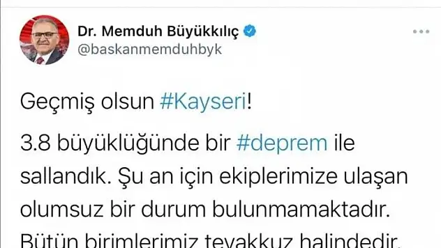 Kayseri'deki deprem