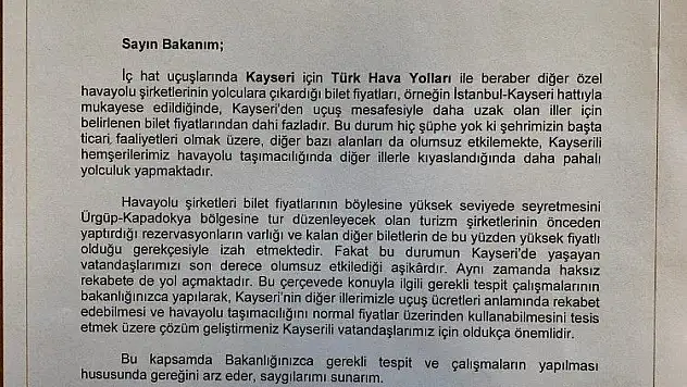 Kayseri'nin uçak fiyatlarında indirim talebi
