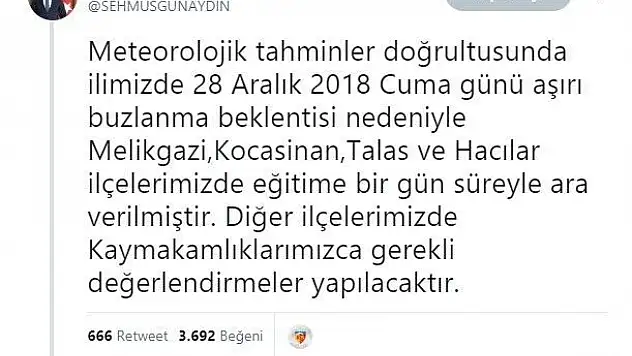 Kayseri Valisi Günaydın Trend Topic oldu