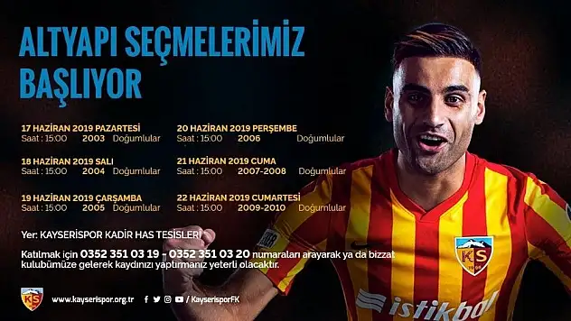 Kayserispor alt yapı seçmeleri başlıyor
