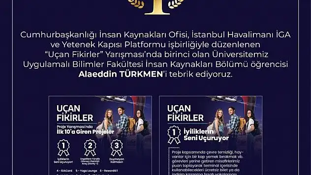 KAYÜ Öğrencisi, 'Uçan Fikirler Yarışmasında' birinci oldu