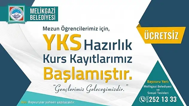 Melikgazi'de ücretsiz YKS hazırlık kurslarına kayıtlar başladı
