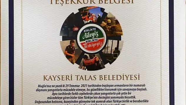 Muğla'dan, Talas'a teşekkür!