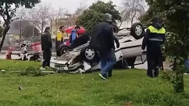 Otomobil kontrolden çıktı, takla attı
