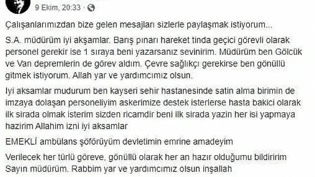 İl Sağlık Müdürü Kendisine Gelen Talepleri Sosyal Medya Hesabından Paylaştı