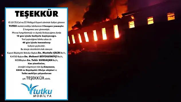 Tutku Mobilya 10 gün içerisinde yeniden faaliyete başlayacak