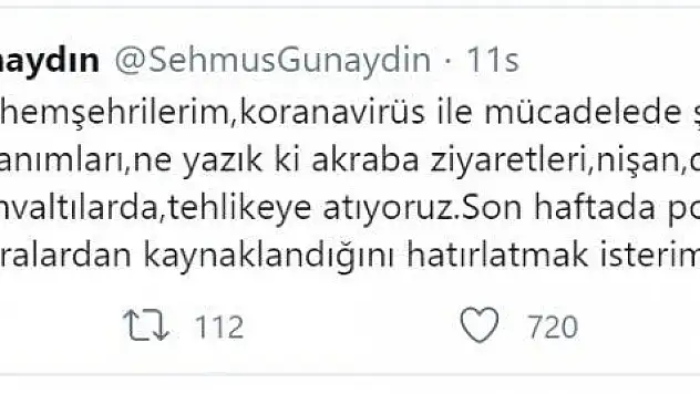 Vali Günaydın twitter'dan uyardı