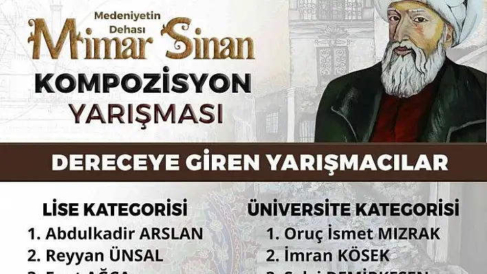 'Medeniyetin Dehası Mimarsinan' Kompozisyon Yarışması'nda dereceye girenler belli oldu