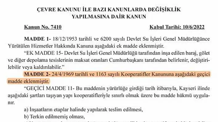 Bu da oldu! Kayseri'ye 'özel kanun' çıktı! Akıllara Elitaş'ın o açıklaması geldi