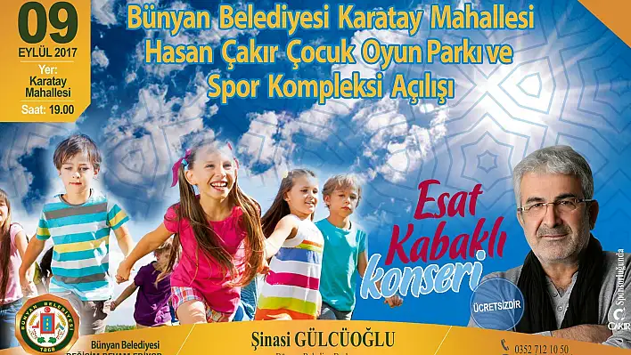 Bünyan'da yeni tesis 9 Eylül'de Esat Kabaklı konseri ile açılacak