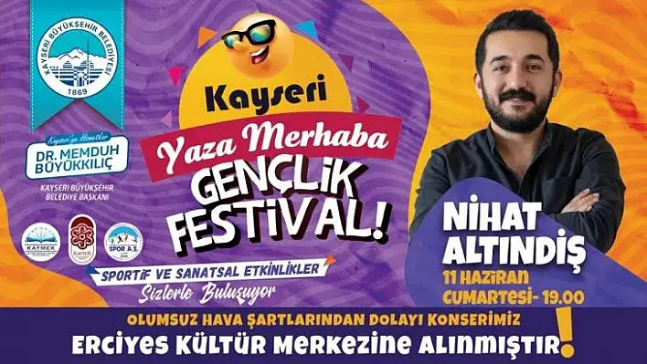 Gençlik Festivali hava koşulları nedeniyle Erciyes Kültür Merkezi'ne alındı