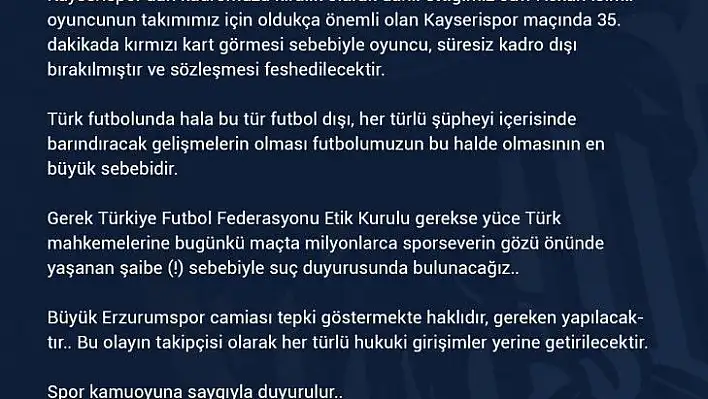 Erzurumspor Yaw Ackah'ı kadro dışı bıraktı