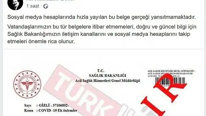 Sağlık Müdürlüğünden Sahte  Belge uyarısı