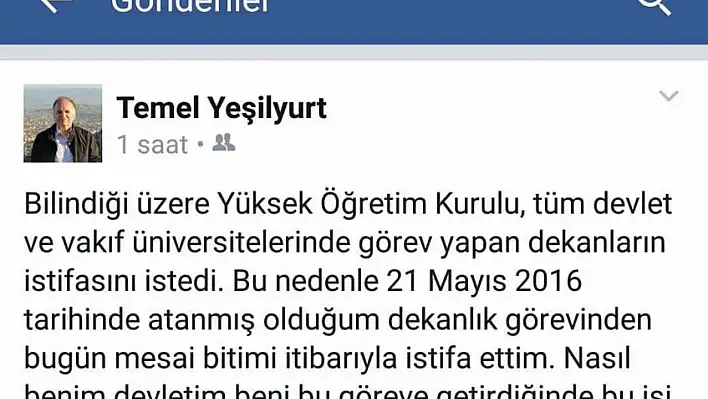 İlk Dekan istifası haberi geldi