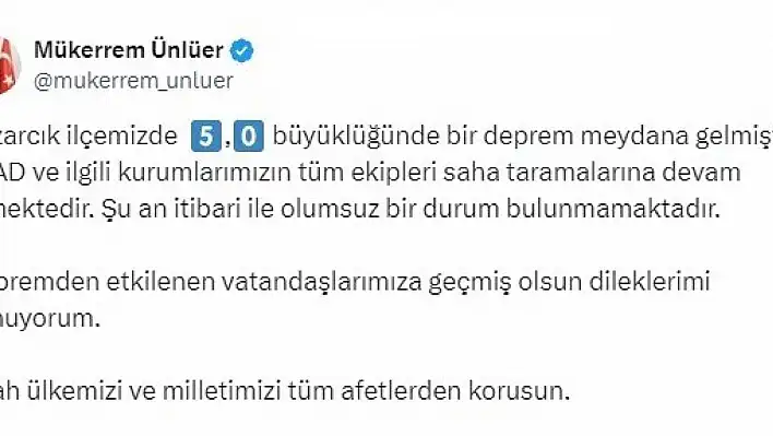 Vali Ünlüer: 'Şu an itibari ile olumsuz bir durum bulunmamaktadır'