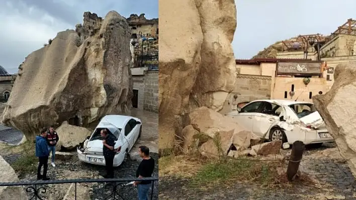 Kapadokya'yı sel vurdu, kayalar yerinden koptu!